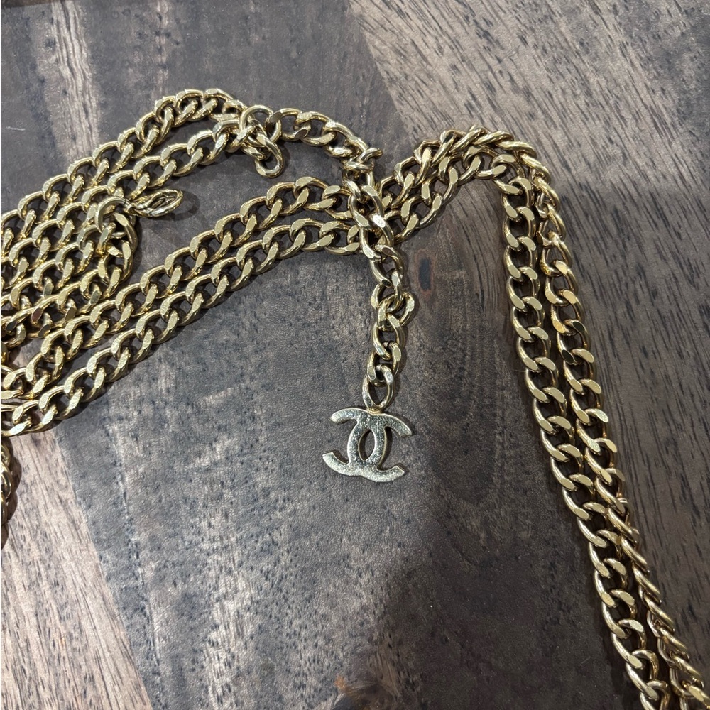Authentic COCO CHANEL pink Rhinestone gold belt chain 75cm - Picture 14 of 15